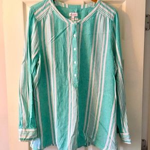 Denim & Co. Linen Blend Collarless Top, XL